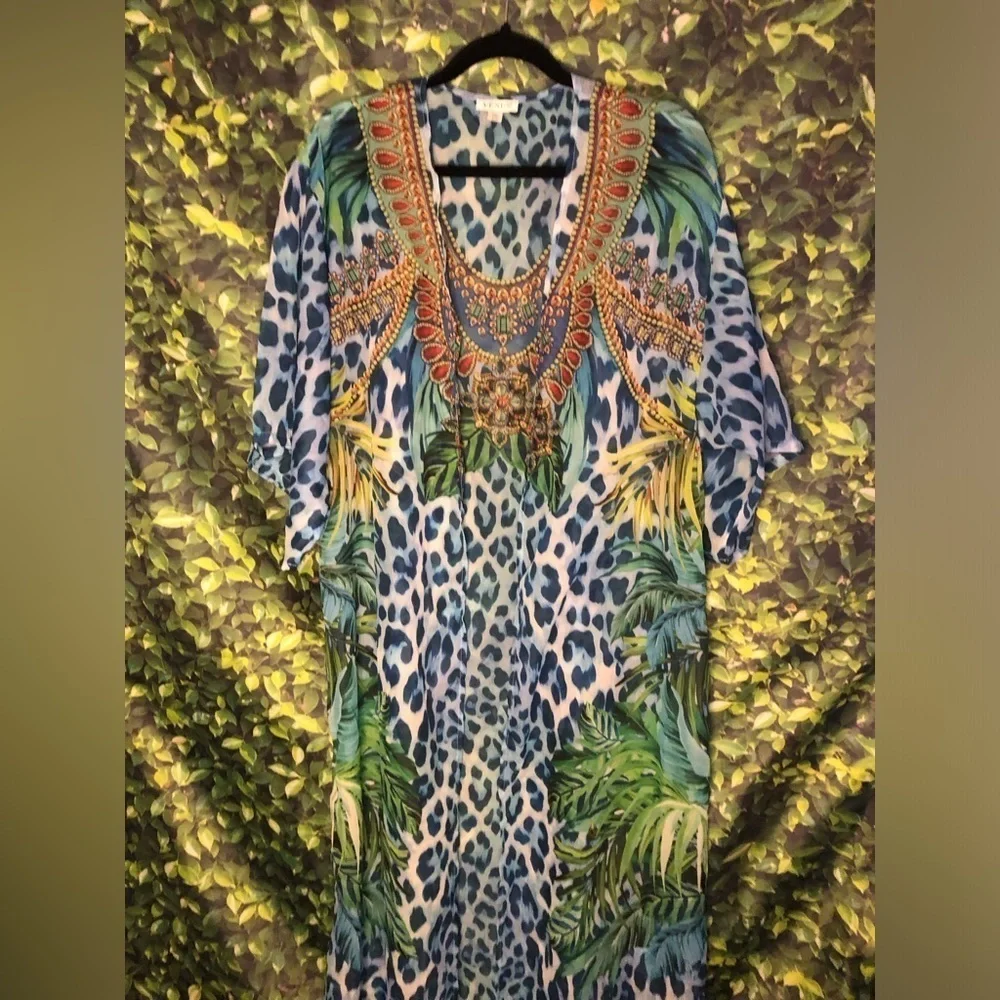 Vibrant Blue Animal Print Kaftan